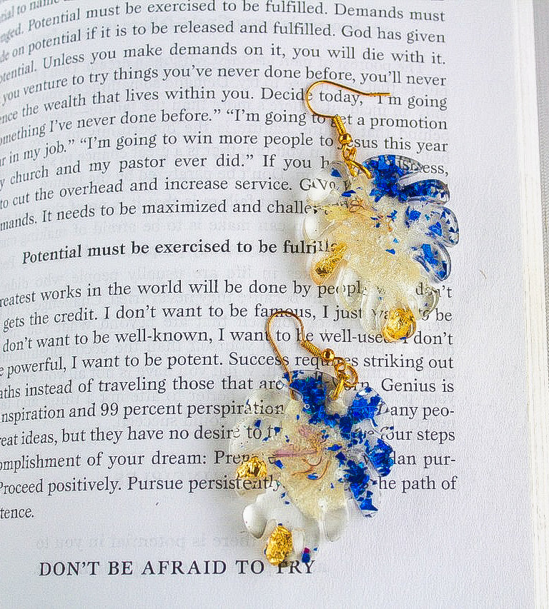 Blue & Gold Resin Earrings