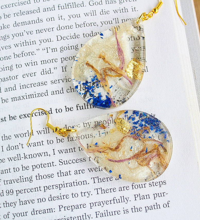 Blue & Gold Resin Earrings