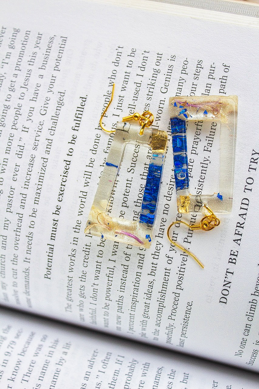 Blue & Gold Resin Earrings