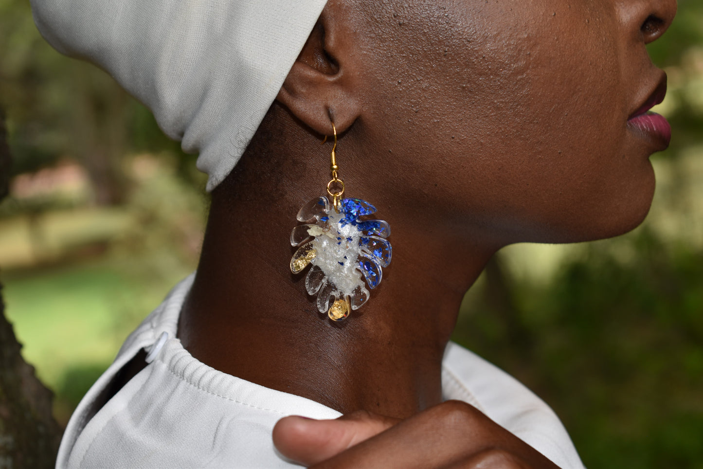 Blue & Gold Resin Earrings