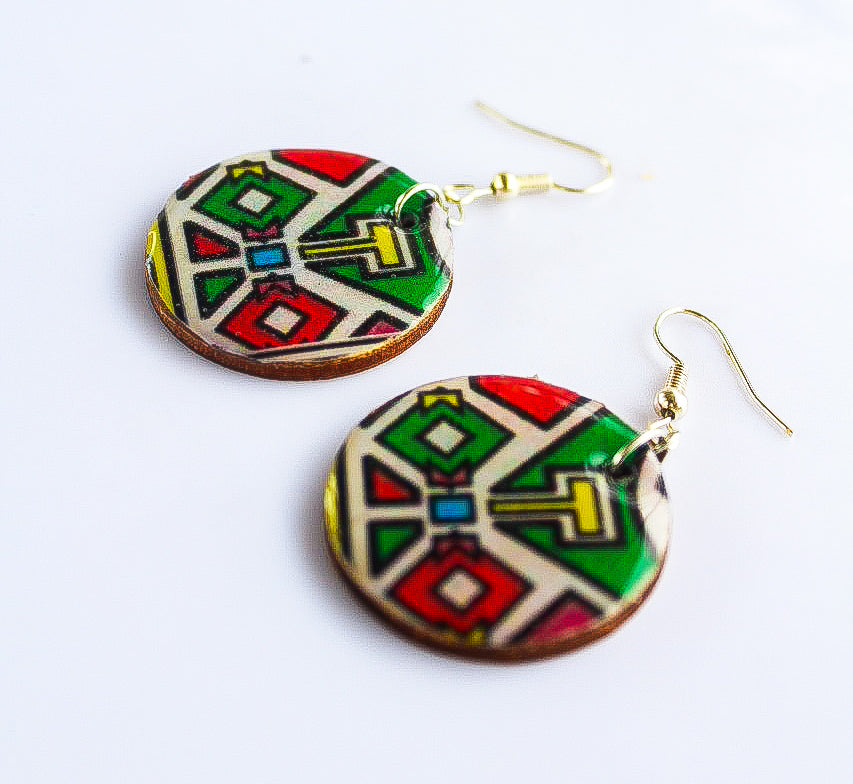 Ndebele Print Round Dangles