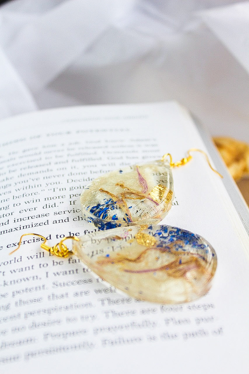 Blue & Gold Resin Earrings