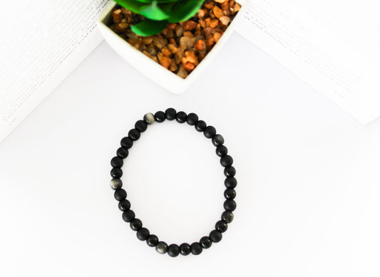 Triple Protection Bracelet - Black Beryl, Golden Black Obsidian, Black Agate Bracelet