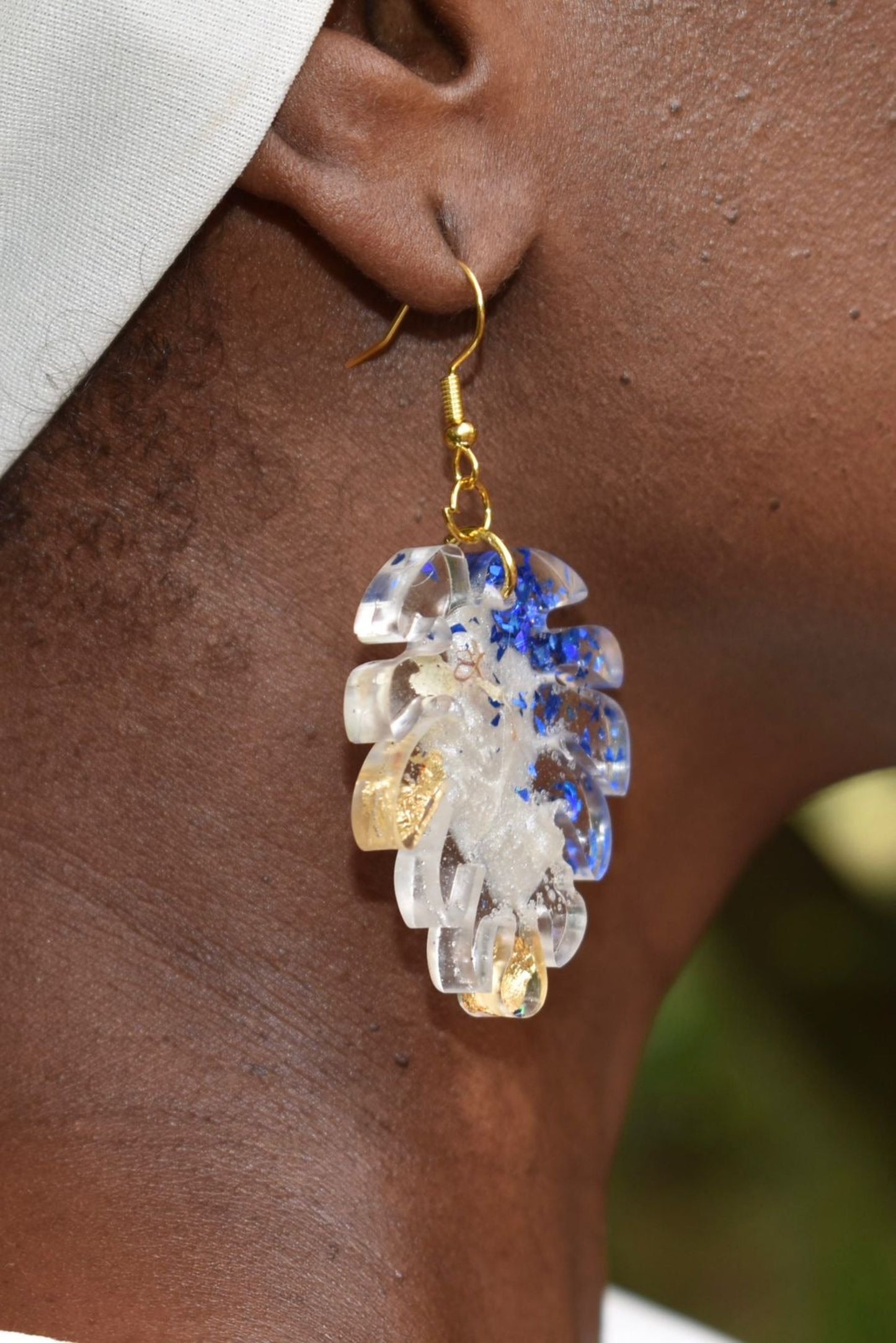 Blue & Gold Resin Earrings