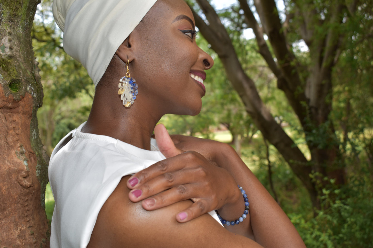 Blue & Gold Resin Earrings