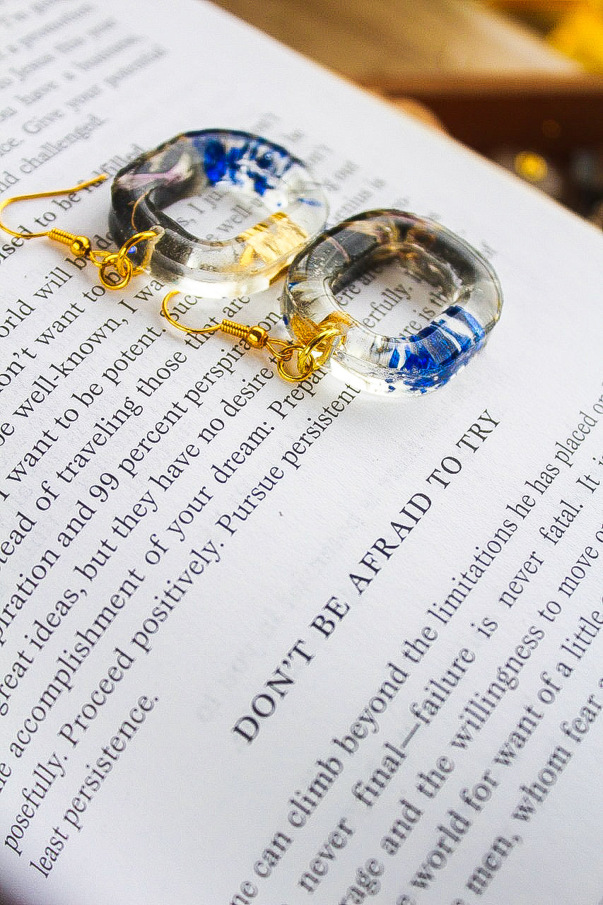 Blue & Gold Resin Earrings