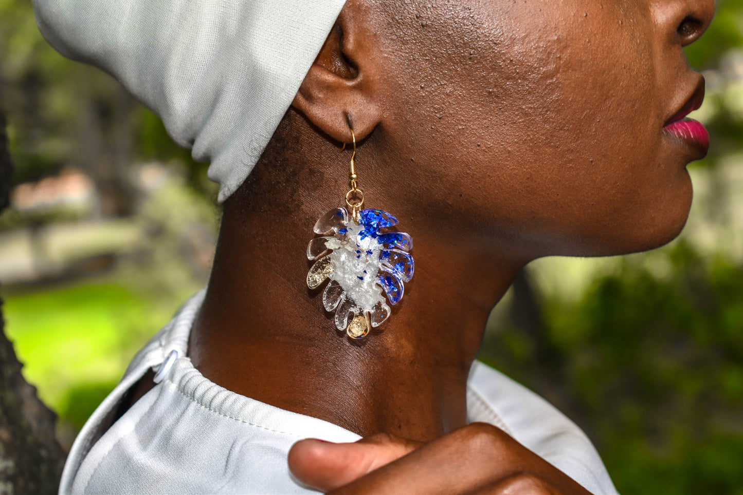 Blue & Gold Resin Earrings