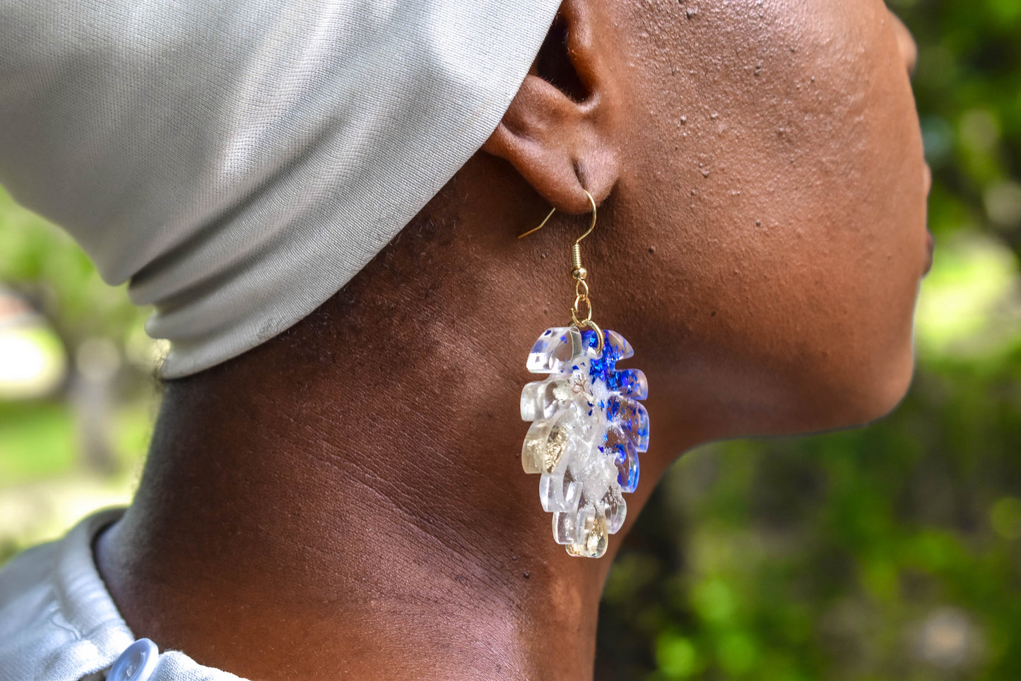 Blue & Gold Resin Earrings