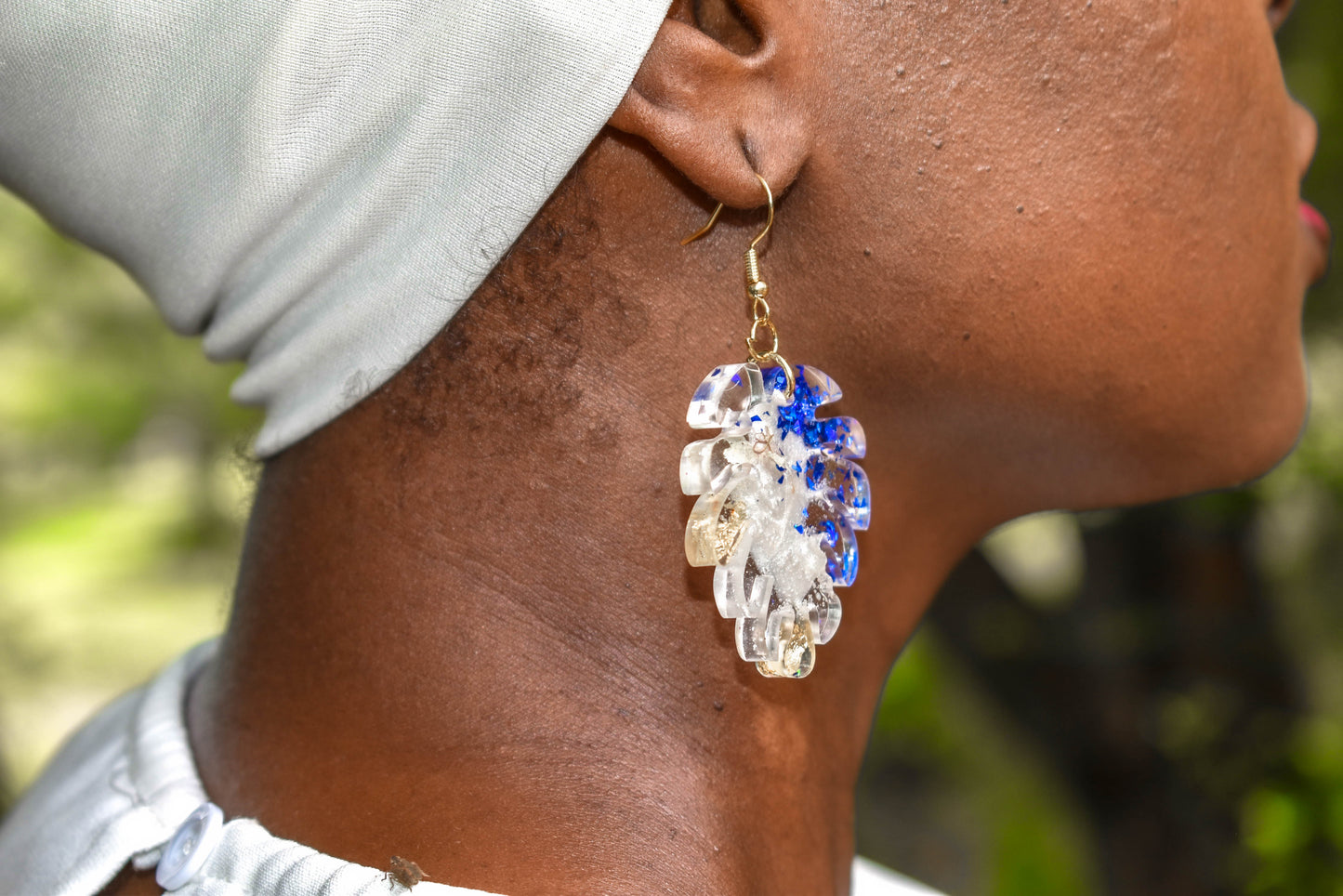 Blue & Gold Resin Earrings