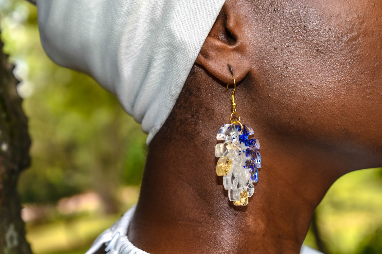 Blue & Gold Resin Earrings