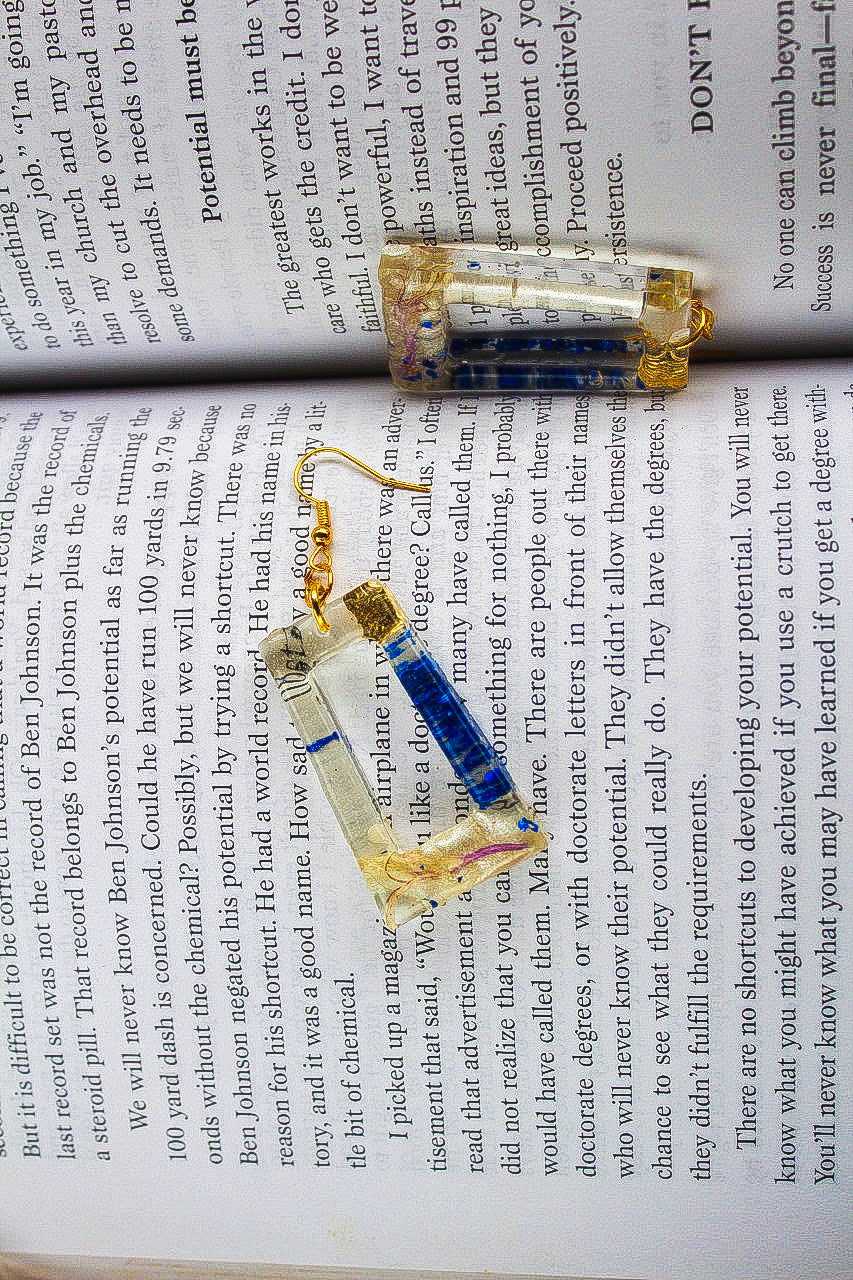 Blue & Gold Resin Earrings